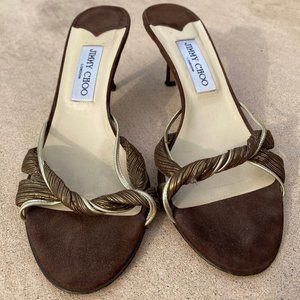 Vtg Jimmy Choo Shoes Bwn Suede 2" Heels  Size 7